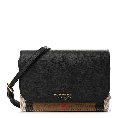 Burberry Grained Calfskin House Check Tartan Mix Hampshire Wallet On Chain Black 1 of 11