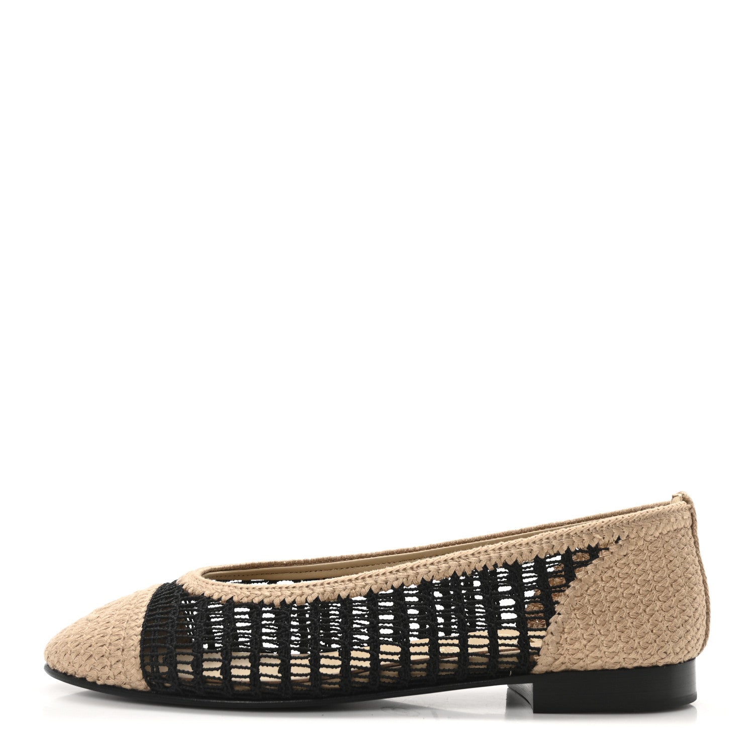 Chanel Raffia Cap Toe Ballerina Flats 37 Black Beige 1 of 9