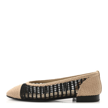 Chanel Raffia Cap Toe Ballerina Flats 37 Black Beige 1 of 9