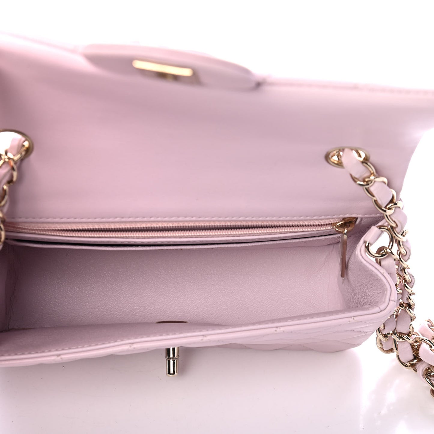 Lambskin Quilted Mini Rectangular Flap Light Pink