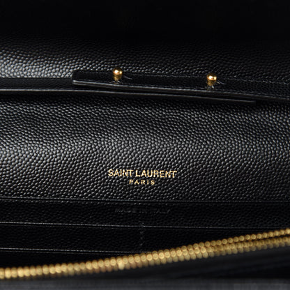 Saint Laurent Grain De Poudre Matelasse Chevron Monogram Chain Wallet Black 9 of 11