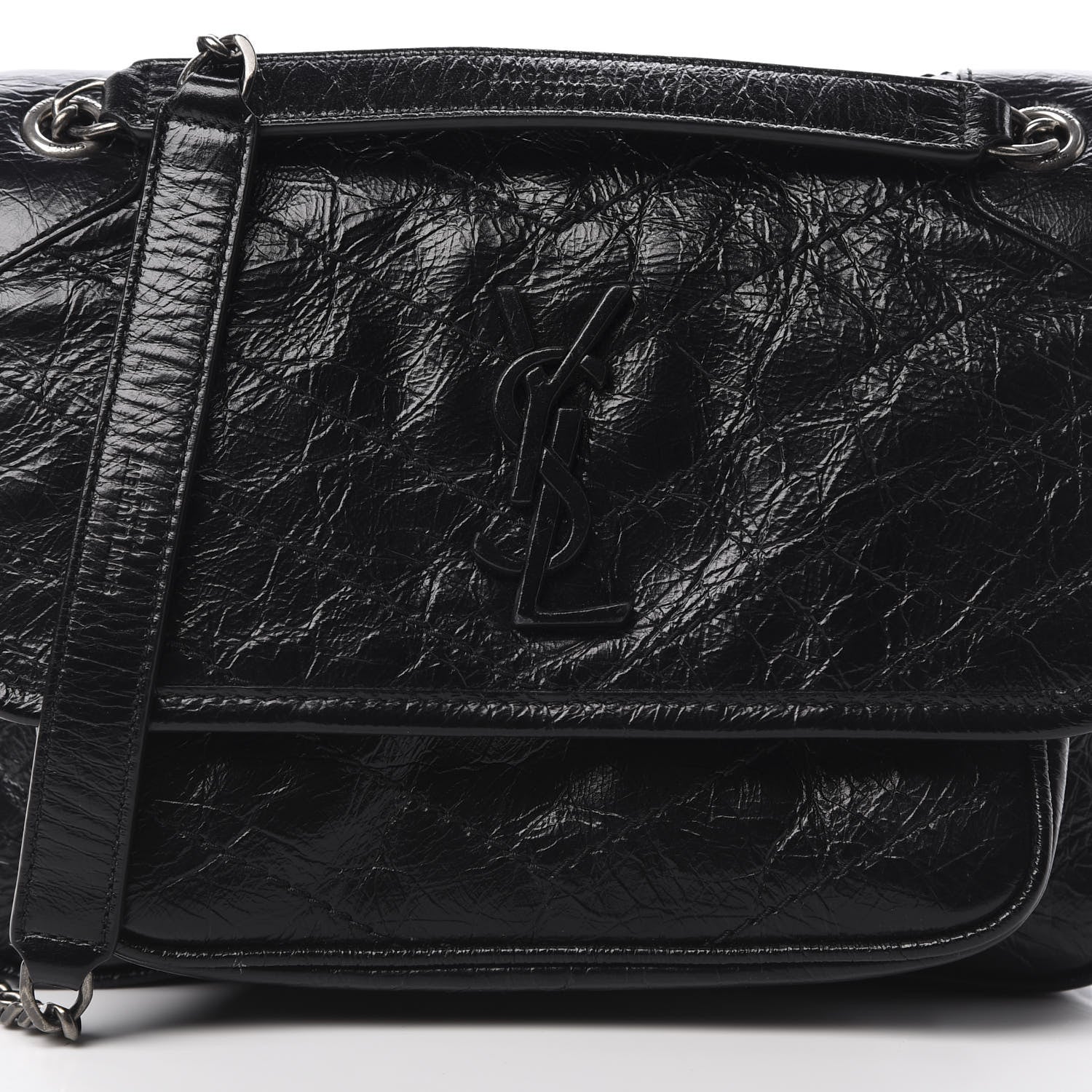 Saint Laurent Crinkled Calfskin Matelasse Monogram Baby Niki Chain Satchel Black 8 of 11