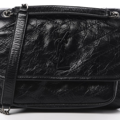 Saint Laurent Crinkled Calfskin Matelasse Monogram Baby Niki Chain Satchel Black 8 of 11