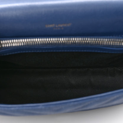 Saint Laurent Sheepskin Matelasse Chevron Monogram Medium College Bag Royal Blue 5 of 8