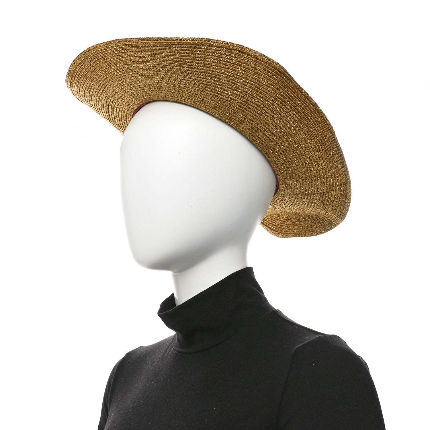 Gucci Glittered Straw Grosgrain Wide Brim Hat Gold Black 2 of 9