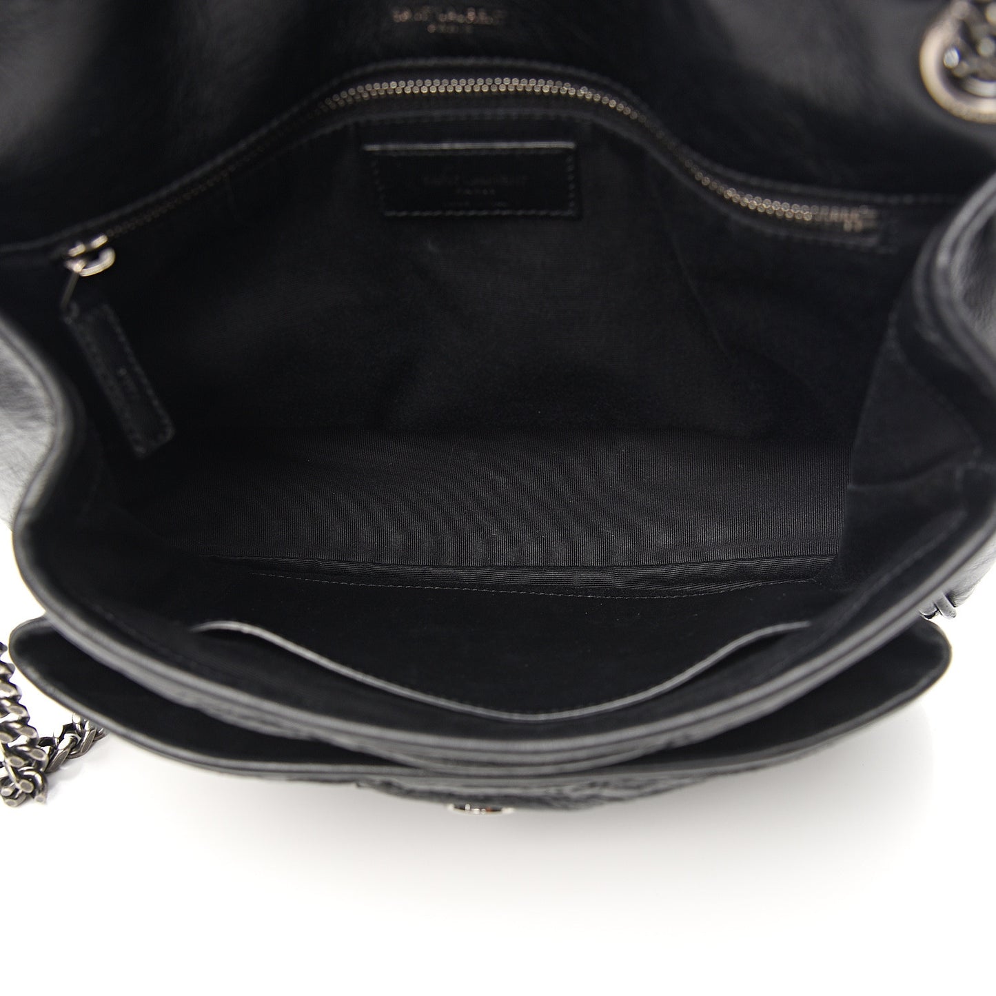 Crinkled Calfskin Matelasse Monogram Medium Niki Chain Satchel Black