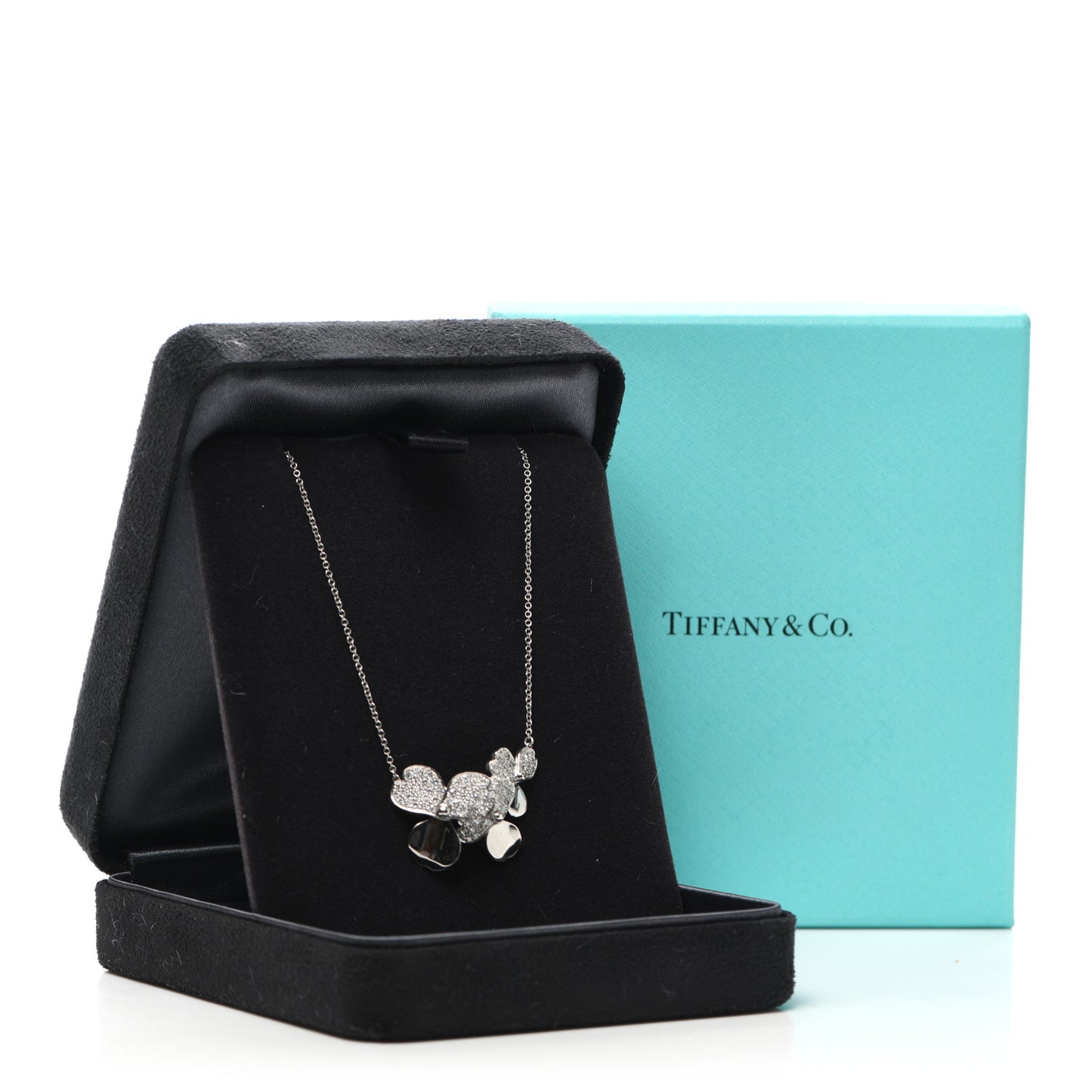 Platinum Diamond Mini Paper Flowers Cluster Pendant Necklace