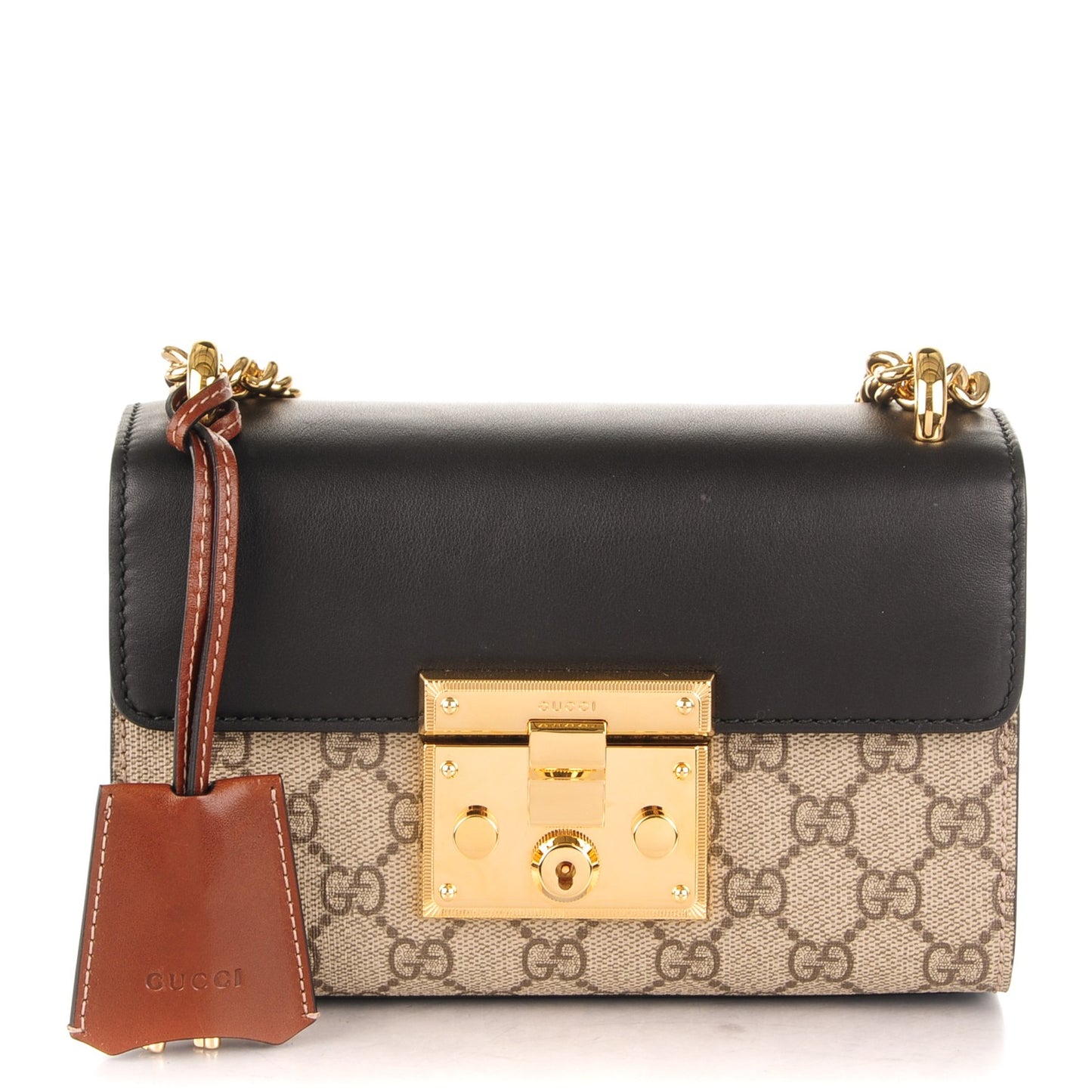 GG Supreme Monogram Calfskin Small Padlock Shoulder Bag Beige Black Cuir