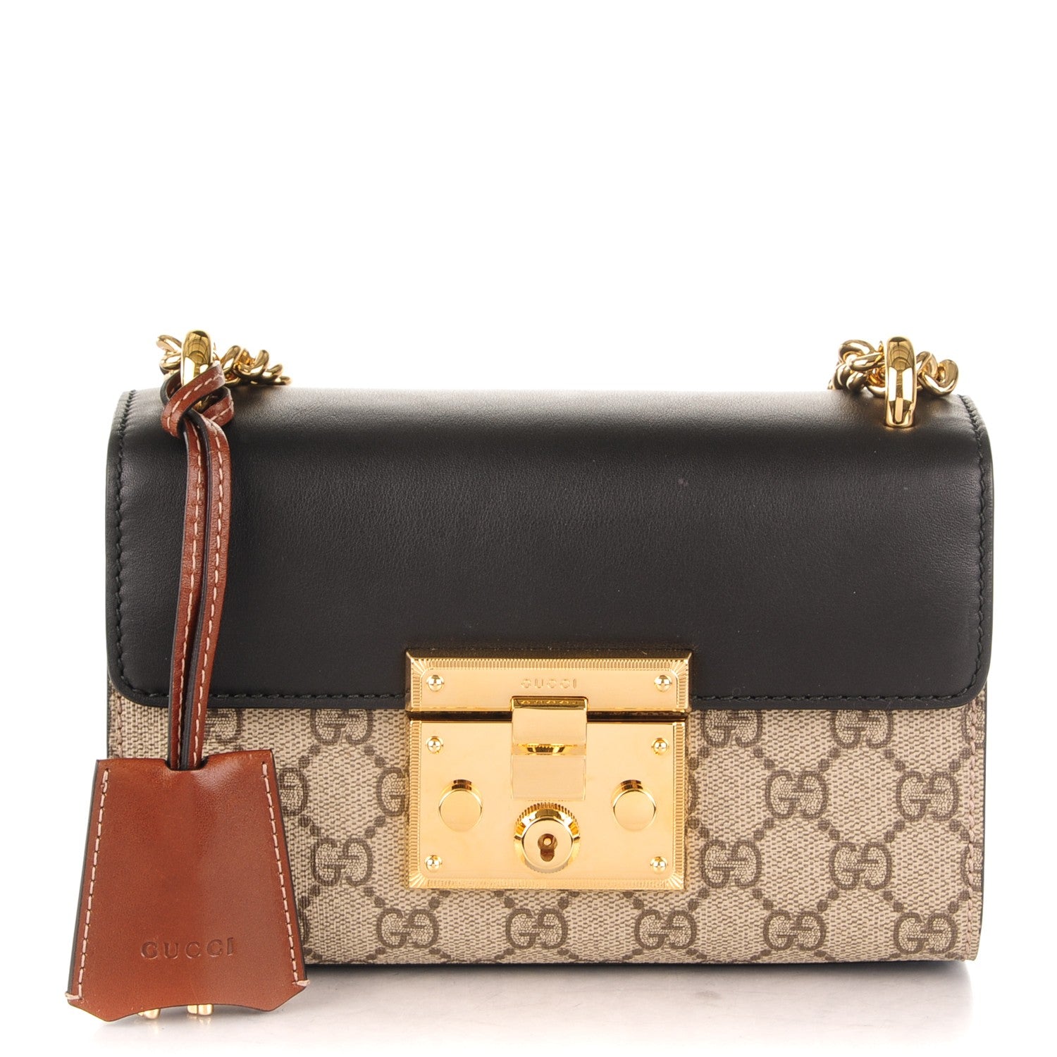 Gucci GG Supreme Monogram Calfskin Small Padlock Shoulder Bag Beige Black Cuir 1 of 7