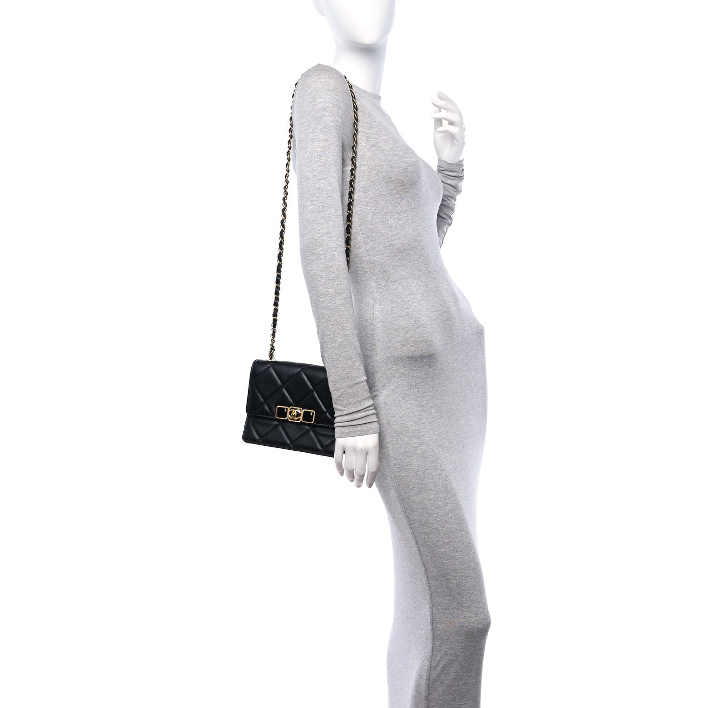 Calfskin Resin Quilted Mini Flap Black