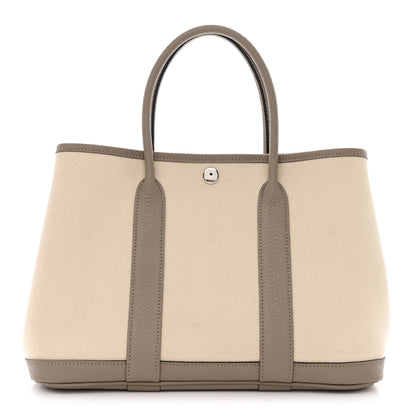 Hermes Toile Chevron Vache Country Garden Party Tote 30 TPM Gris Asphalt Craie 1 of 10