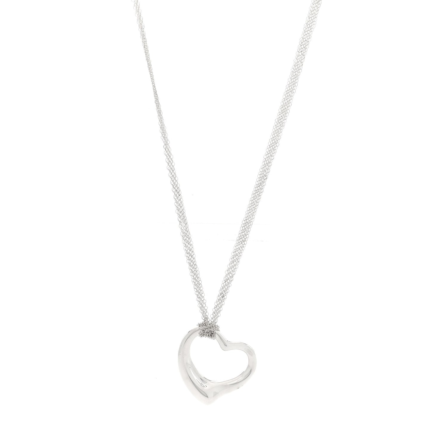 Sterling Silver 35mm Elsa Peretti Open Heart Pendant Mesh Necklace