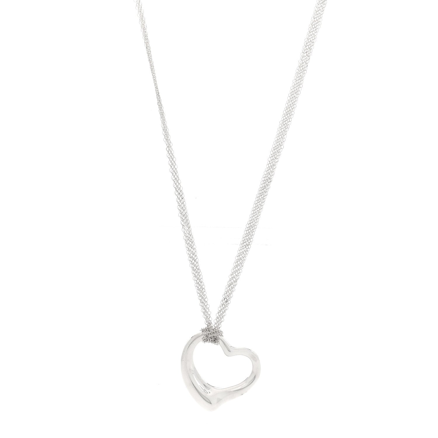 Tiffany Sterling Silver 35mm Elsa Peretti Open Heart Pendant Mesh Necklace 1 of 5
