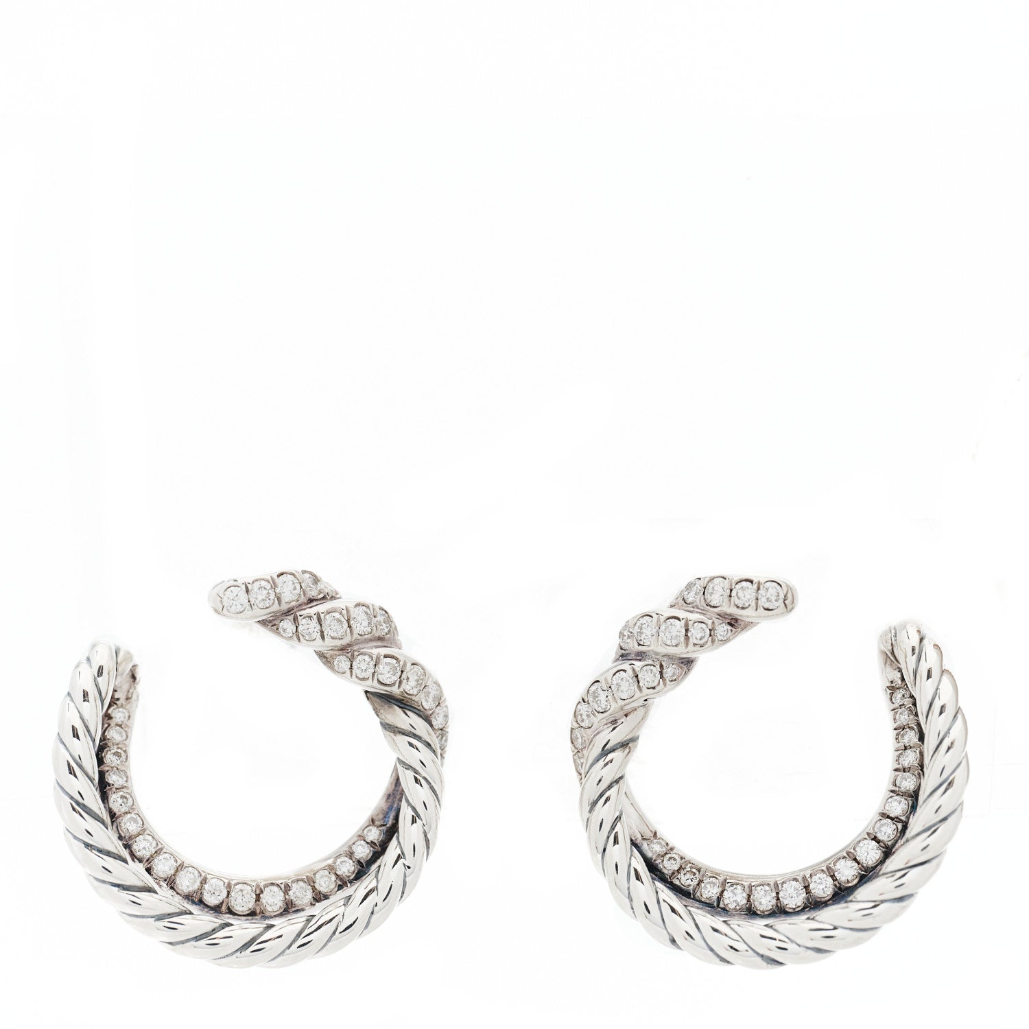 David Yurman Sterling Silver Diamond Continuance Hoop Earrings 1 of 4