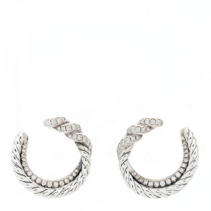 David Yurman Sterling Silver Diamond Continuance Hoop Earrings 1 of 4