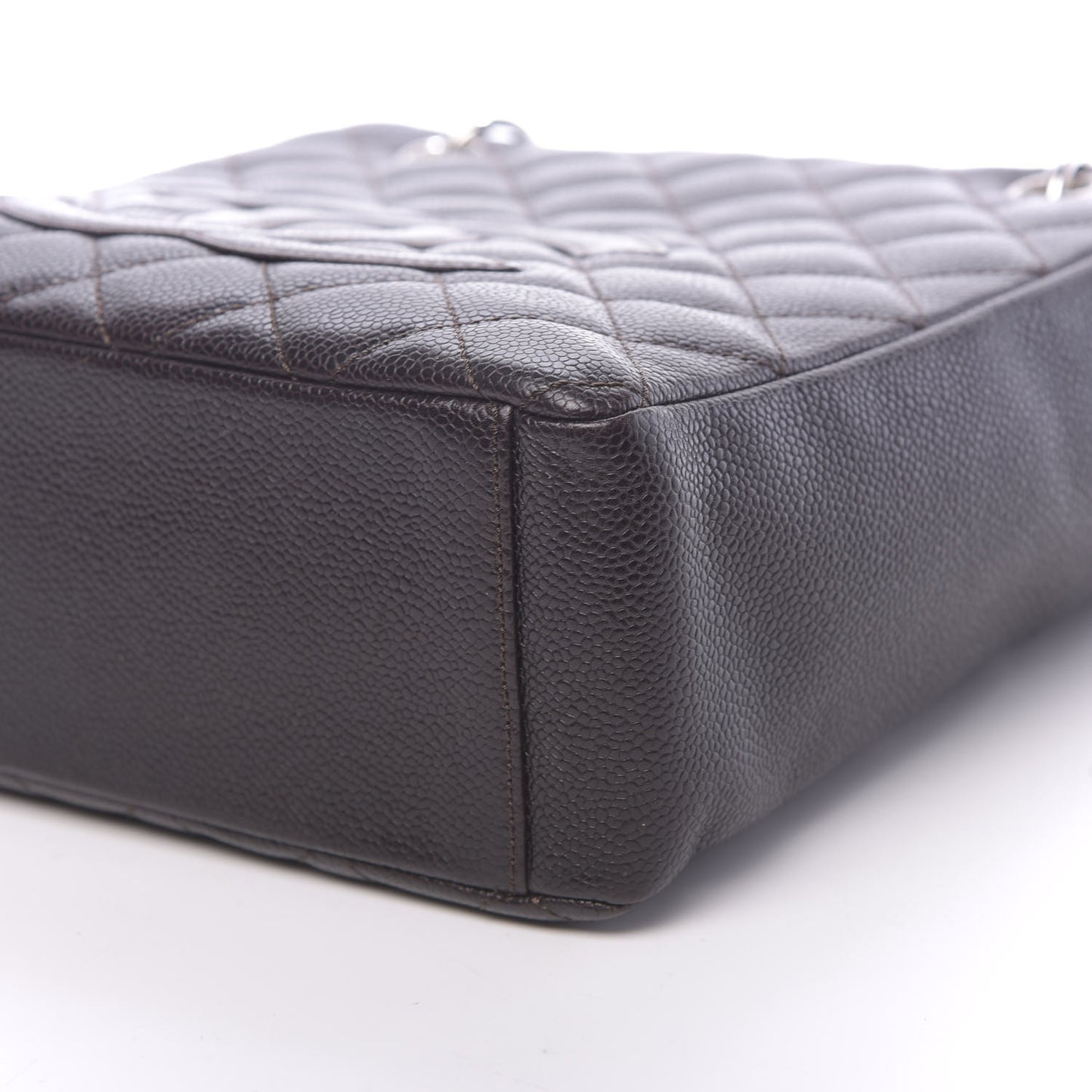 Caviar Quilted Petit Shopping Tote PST Dark Brown