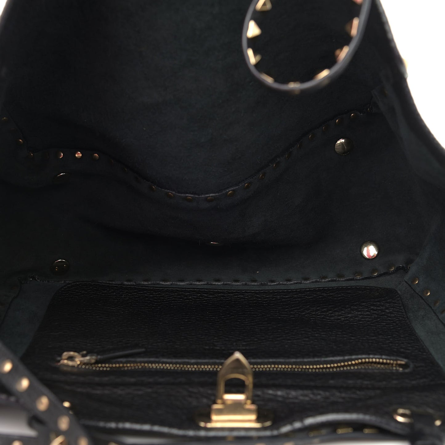 Pebbled Calfskin Medium Rockstud Tote Black