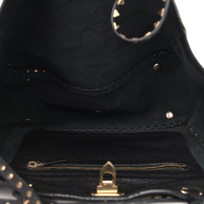 Valentino Garavani Pebbled Calfskin Medium Rockstud Tote Black 5 of 9