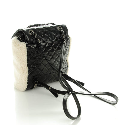 Chanel Glazed Calfskin Shearling Quilted Small Mountain Backpack Black Ivory 3 of 8