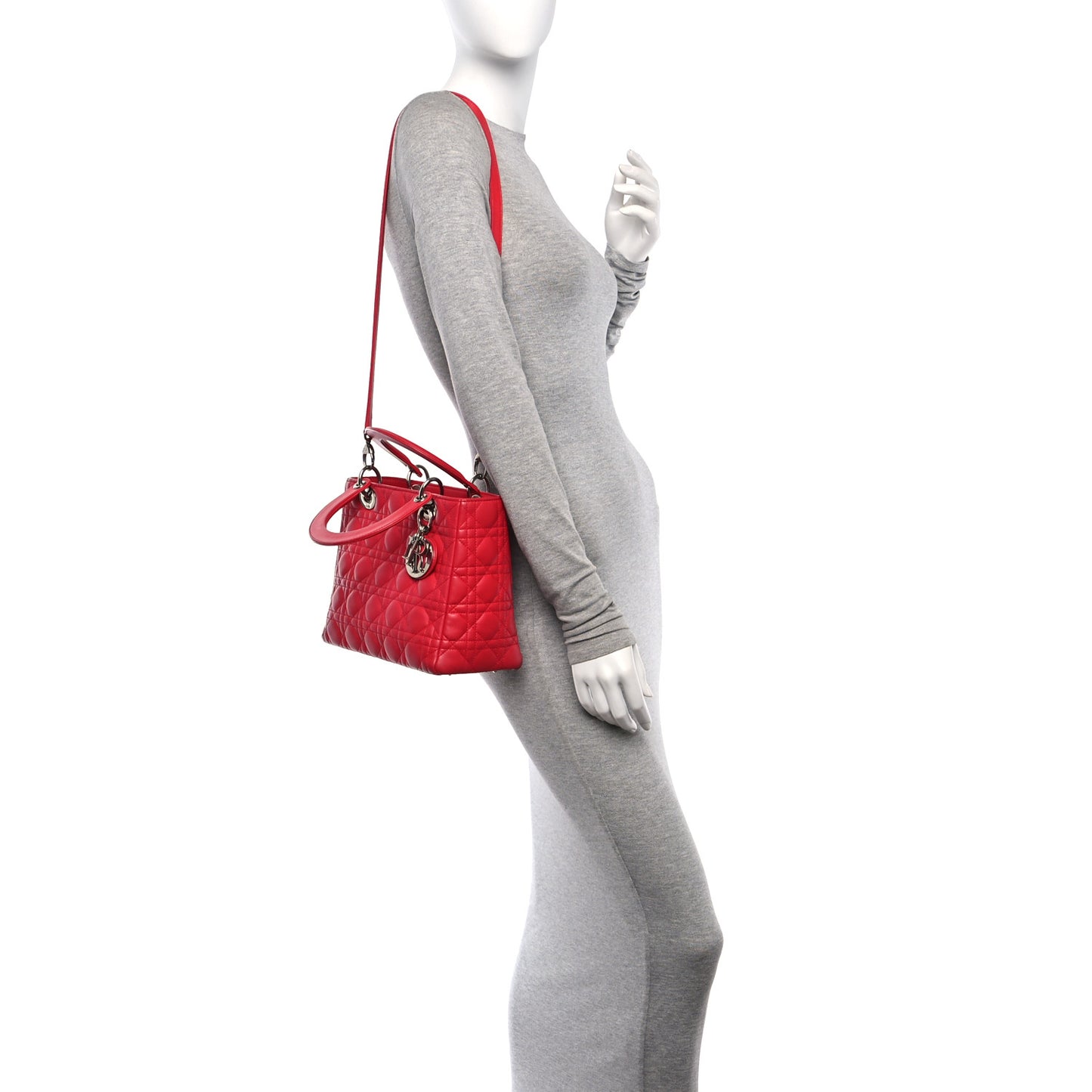 Lambskin Cannage Medium Lady Dior Red