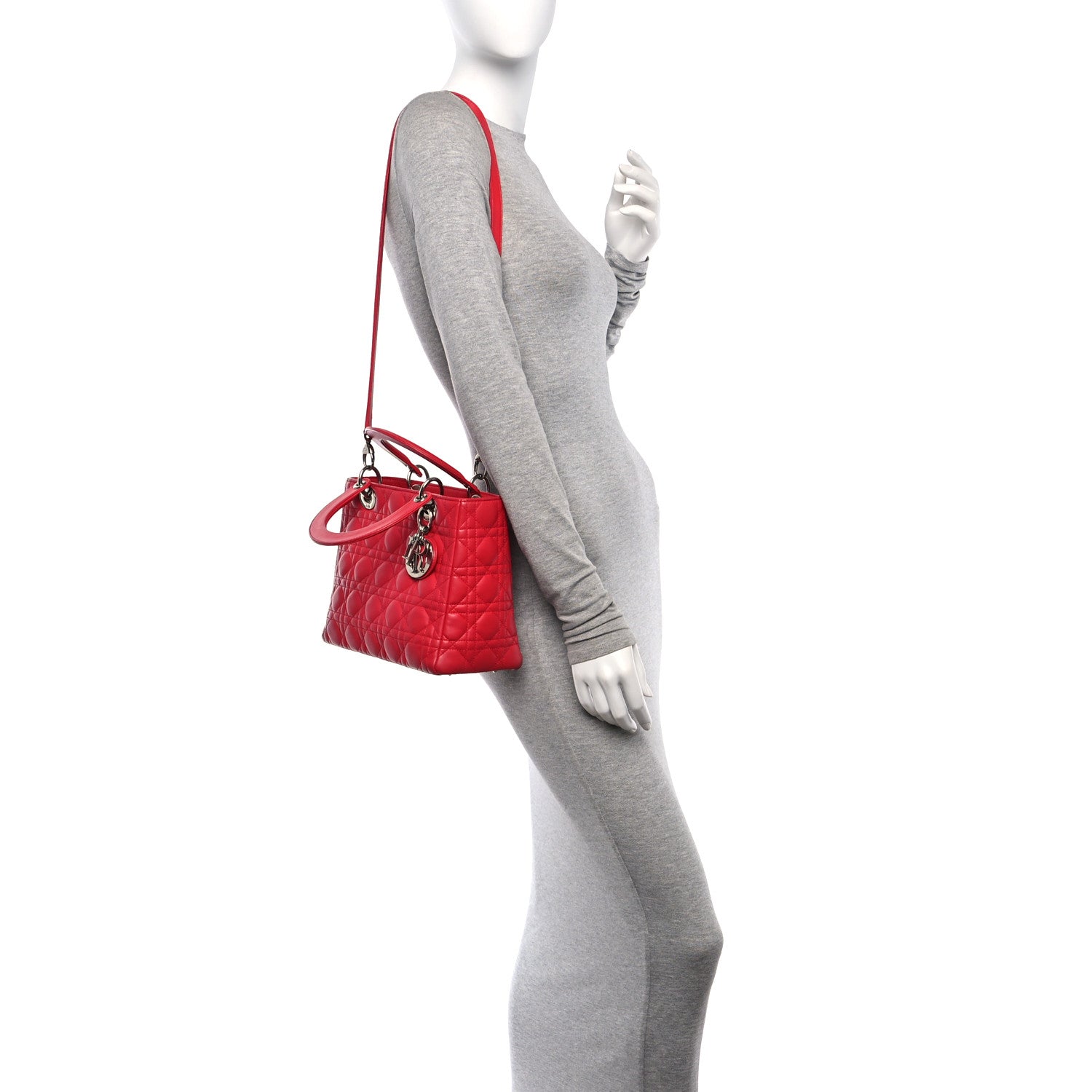 Christian Dior Lambskin Cannage Medium Lady Dior Red 2 of 12