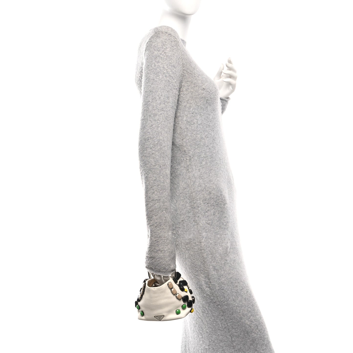 Vitello Daino Crystal Bucket Bag White