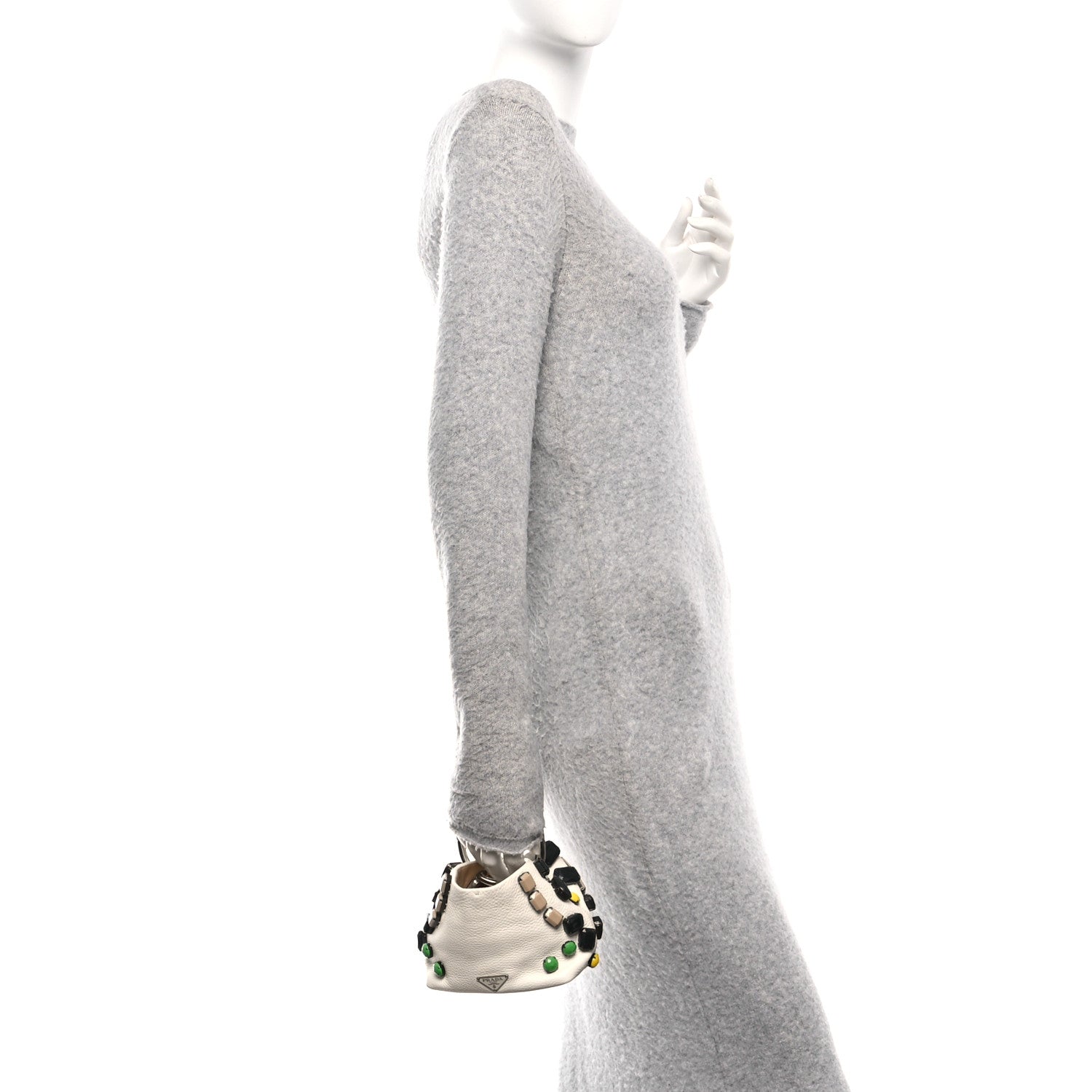 Prada Vitello Daino Crystal Bucket Bag White 2 of 11
