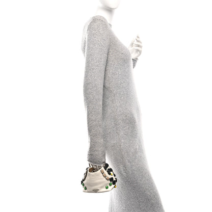 Prada Vitello Daino Crystal Bucket Bag White 2 of 11