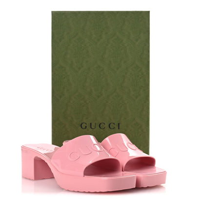 Gucci Rubber Gucci Logo Womens Platform 20/60mm Slide Sandals 38 Wild Rose 12 of 12