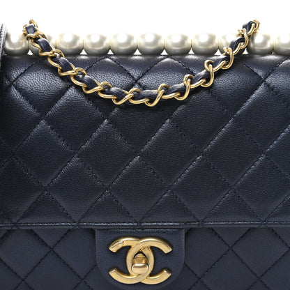 Chanel Iridescent Lambskin Quilted Small Chic Pearls Flap Blue 8 of 10