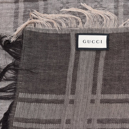 Gucci Wool Silk GG Monogram Diamante Plaid Surviee Shawl Beige Dark Brown 3 of 4