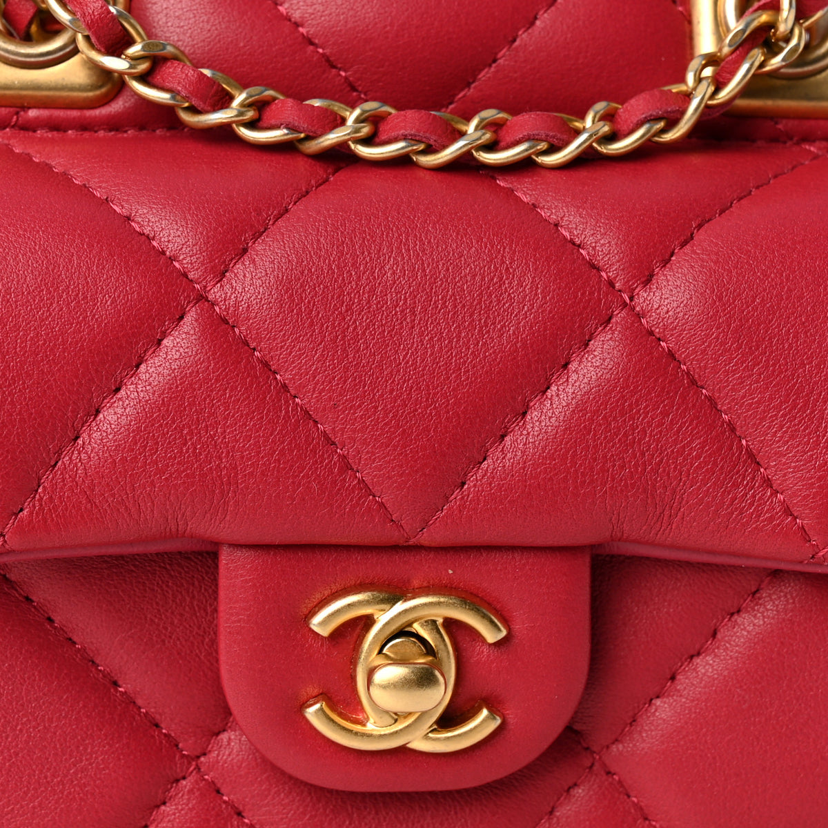 Chanel Calfskin Quilted Lady Handle Flap Card Holder With Chain Dark Pink 9 of 11