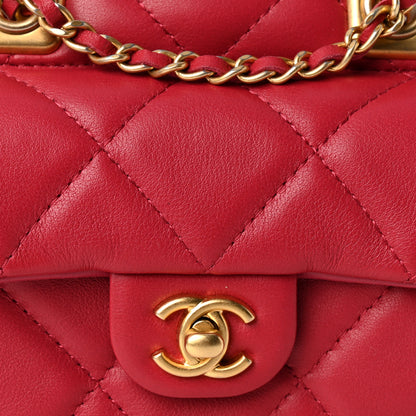 Chanel Calfskin Quilted Lady Handle Flap Card Holder With Chain Dark Pink 9 of 11