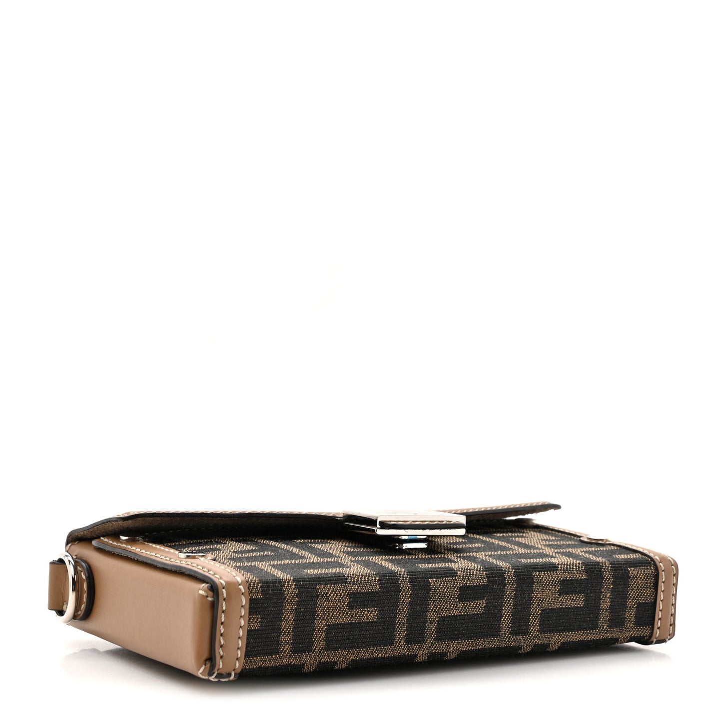 Recycled Fabric Jacquard Vitello King FF 1974 Baguette Soft Trunk Phone Pouch Tobacco Moro Sand