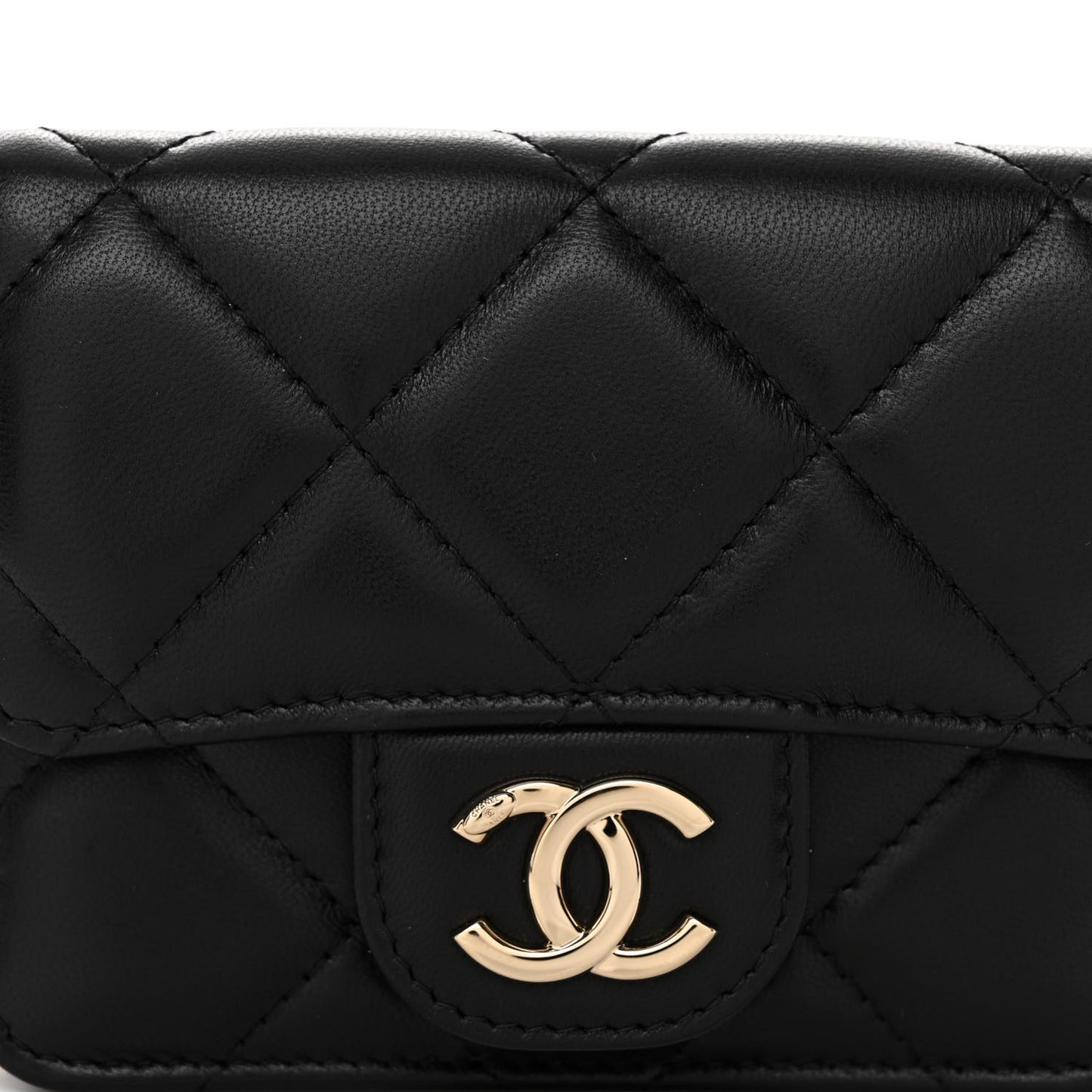 Lambskin Quilted Flap Chain Belt Bag Black