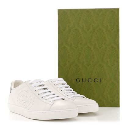 Gucci Calfskin Interlocking G Perforated Womens Ace Sneakers 37.5 White Grey Sky 10 of 10