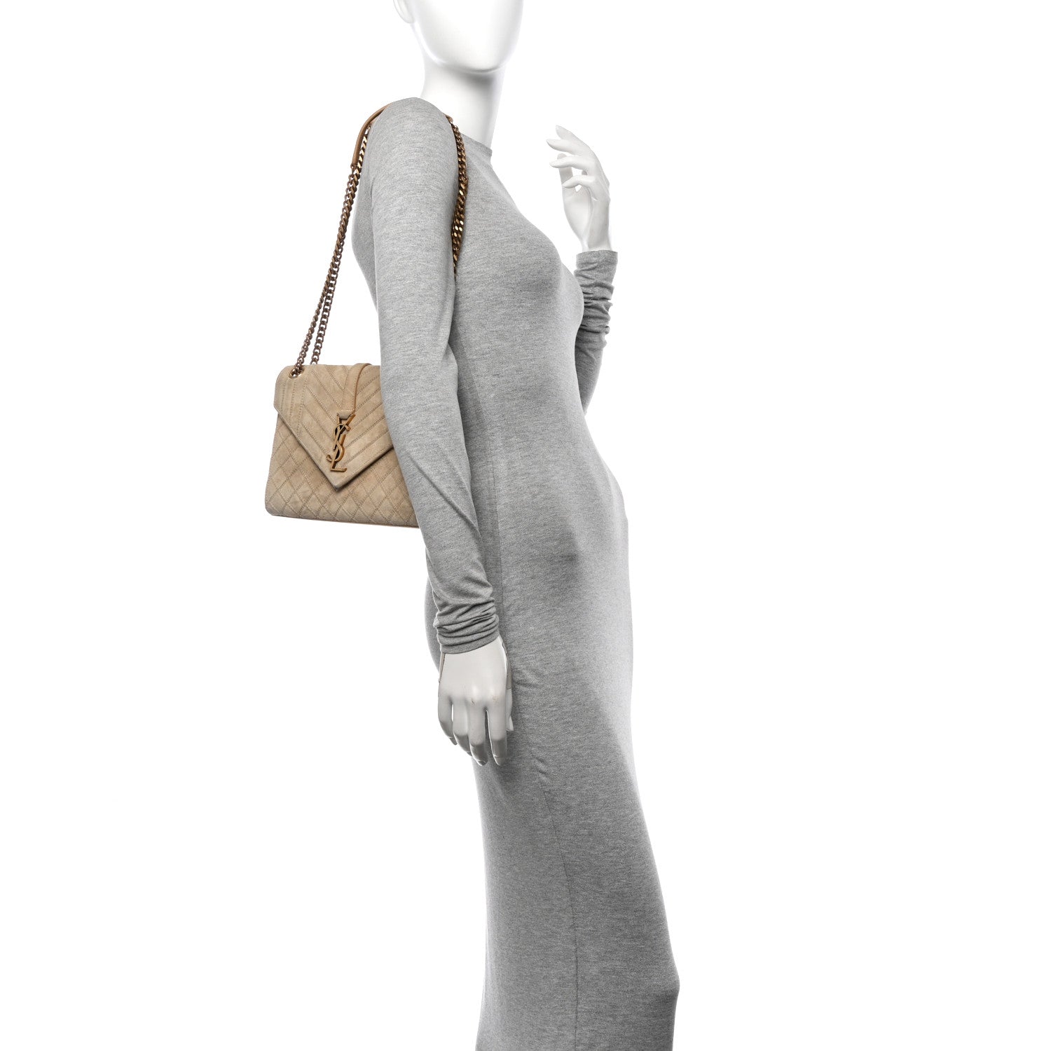 Saint Laurent Suede Mixed Matelasse Triquilt Medium Monogram Envelope Satchel Sea Salt 2 of 12
