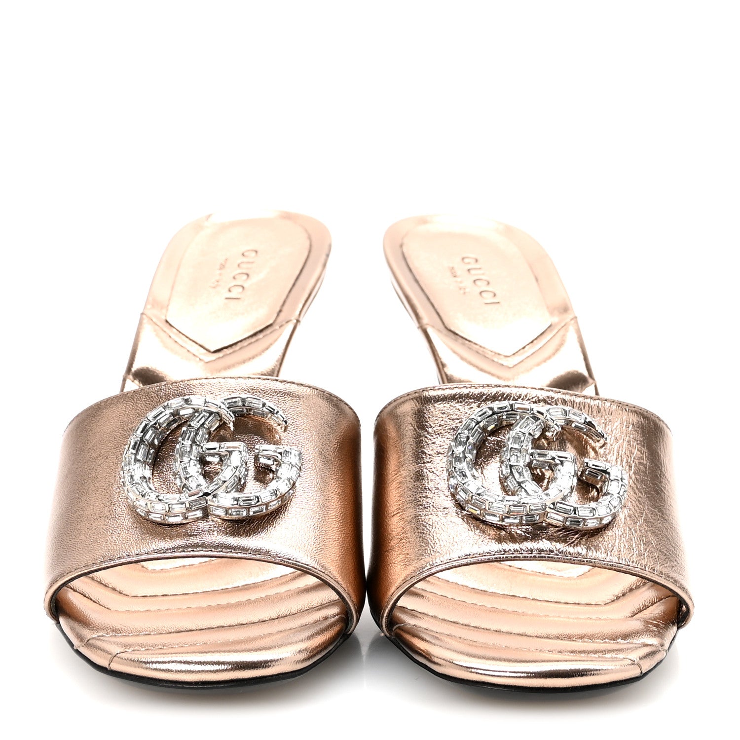 Gucci Metallic Nappa Crystal Double G Mules 37 Rame 3 of 9