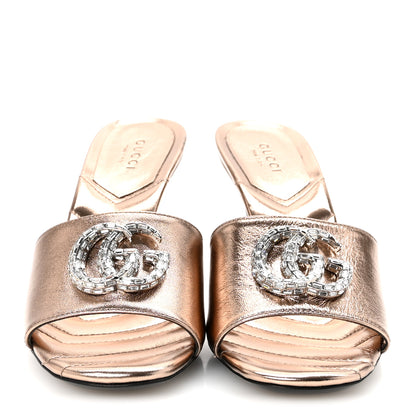 Gucci Metallic Nappa Crystal Double G Mules 37 Rame 3 of 9