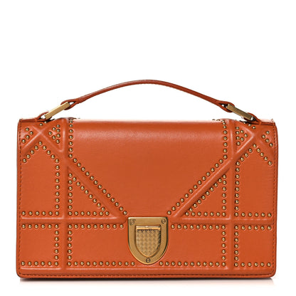 Christian Dior Calfskin Studded Diorama Top Handle Wallet on Chain Pouch Orange 1 of 17