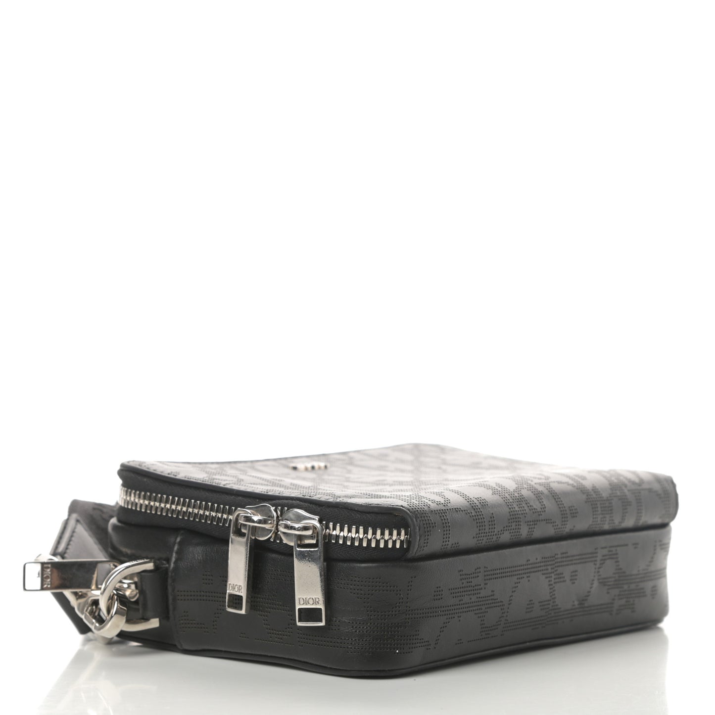 Calfskin Oblique Galaxy Perforated Messenger Black Multicolor