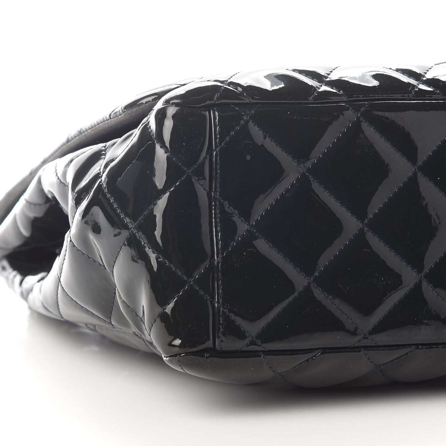 Patent Quilted Maxi Single Flap Navy Blue