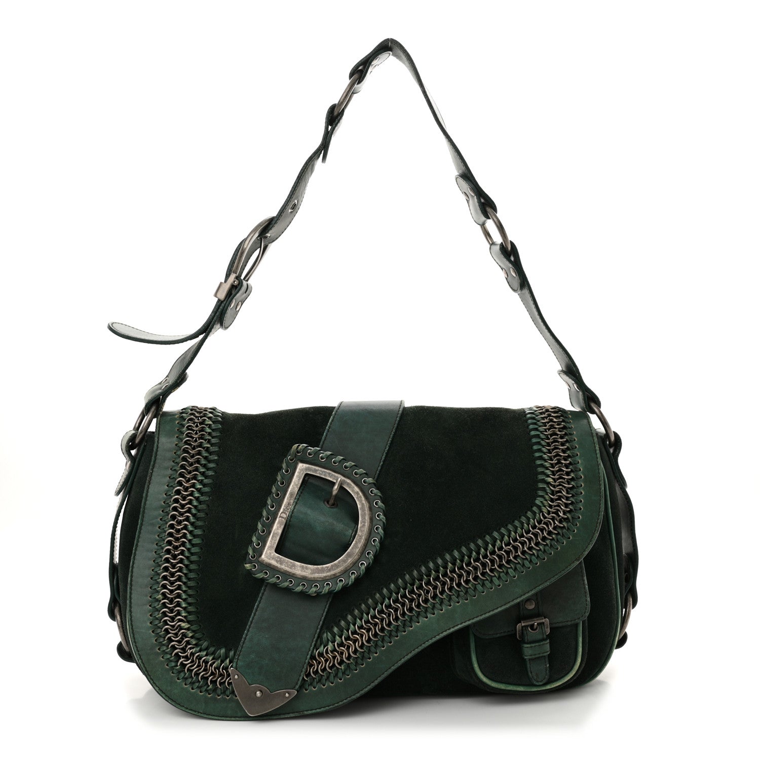 Christian Dior Suede Calfskin Medium Gaucho Double Saddle Green 1 of 18