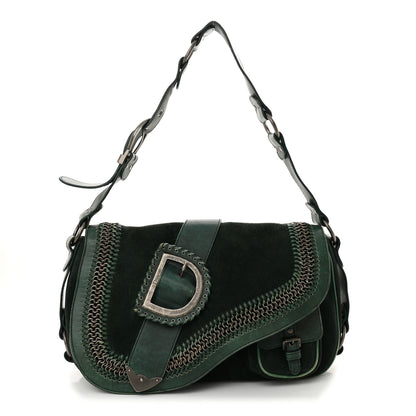 Christian Dior Suede Calfskin Medium Gaucho Double Saddle Green 1 of 18