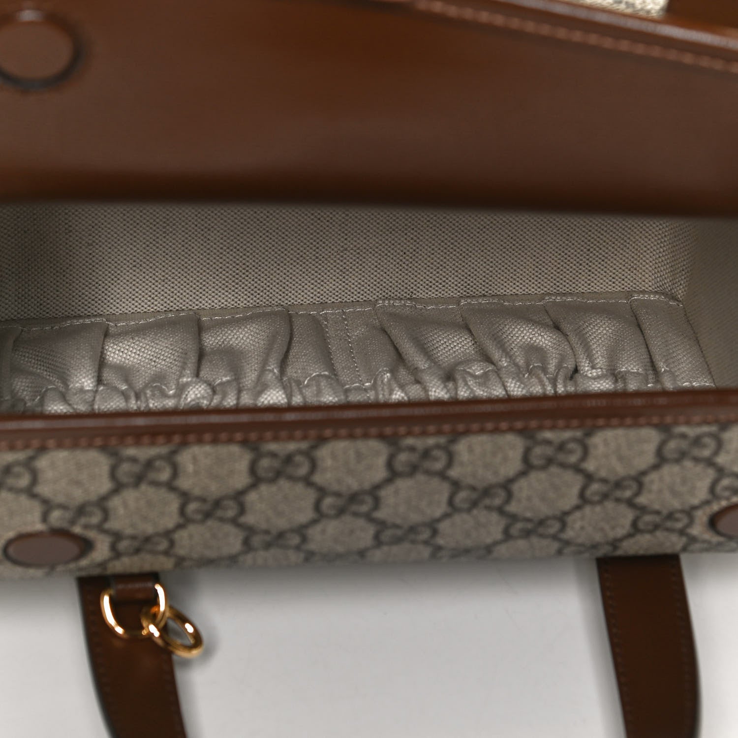 Gucci GG Supreme Monogram Azalea Calfskin Mini Horsebit 1955 Foldover Top Handle Bag Beige Ebony Brown Sugar 6 of 13