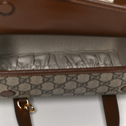 Gucci GG Supreme Monogram Azalea Calfskin Mini Horsebit 1955 Foldover Top Handle Bag Beige Ebony Brown Sugar 6 of 13