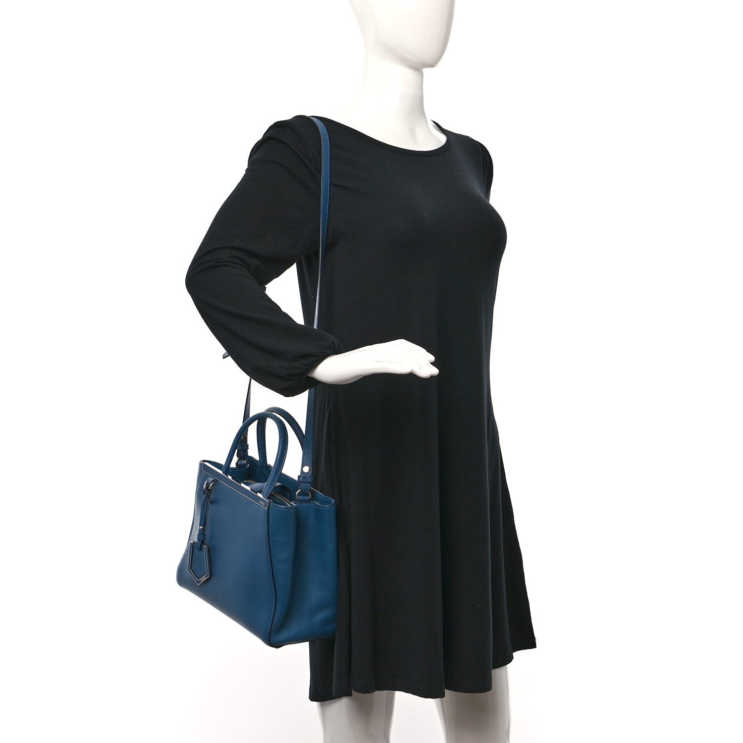 Fendi Vitello Elite Petite 2Jours Tote Blue Cobalto 2 of 8
