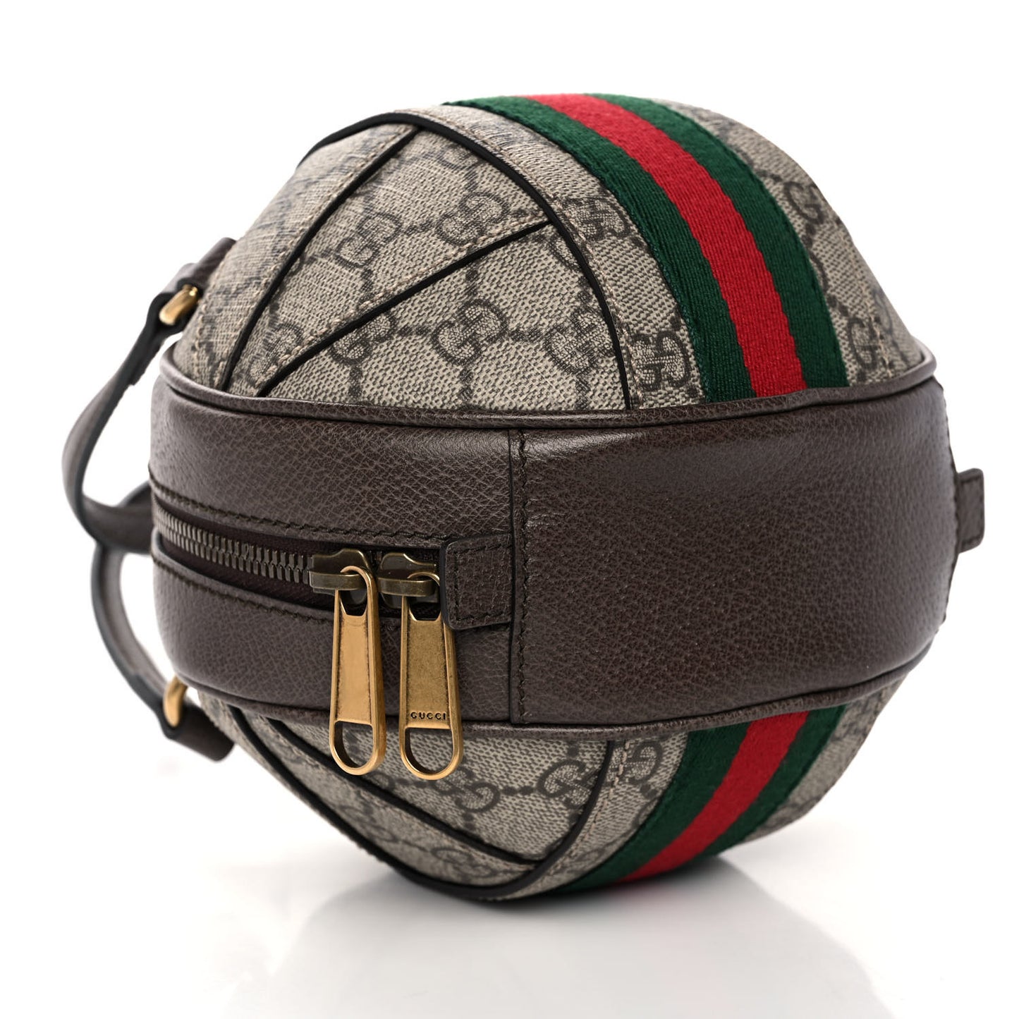 GG Supreme Monogram Textured Dollar Calfskin Web Mini Ophidia Basketball Shaped Shoulder Bag Beige Ebony New Acero