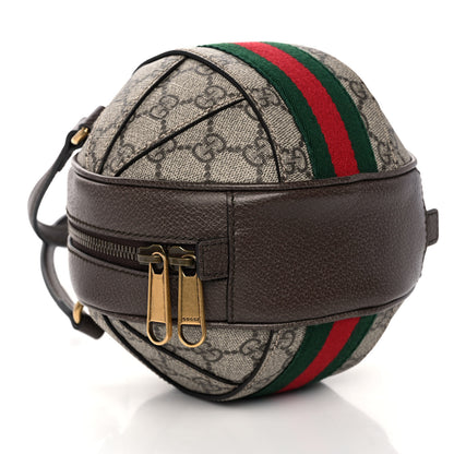 Gucci GG Supreme Monogram Textured Dollar Calfskin Web Mini Ophidia Basketball Shaped Shoulder Bag Beige Ebony New Acero 10 of 12