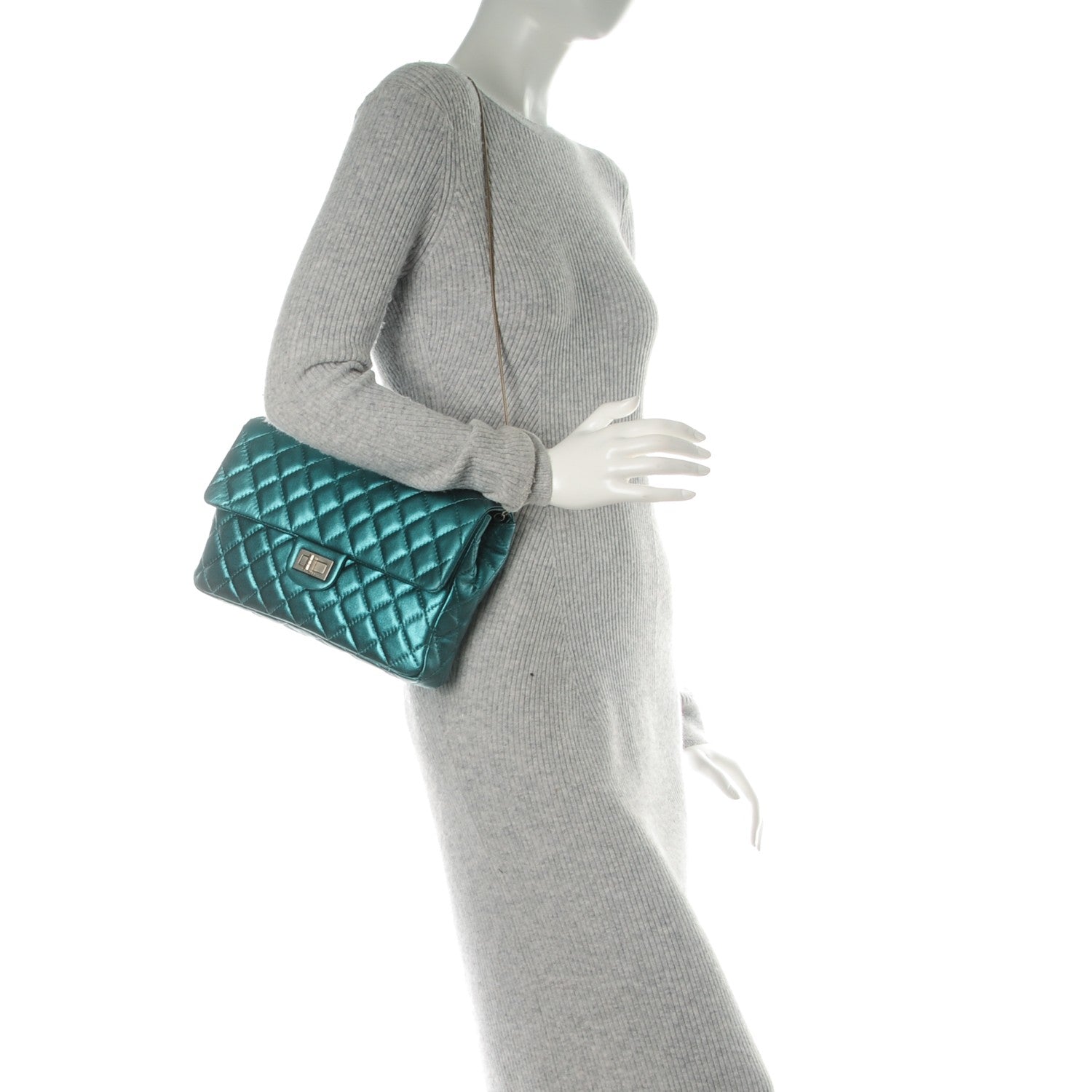 Chanel Metallic Calfskin Quilted Snake Chain 2.55 Reissue Flap Turquoise 2 of 8